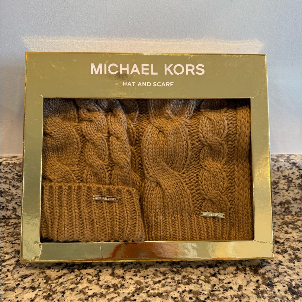 Michael Kors Cable Knit Hat and Scarf Set